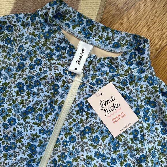 {NWT} LIME RICKI Cornflower Rash Guard One Piece | M | blue floral rashguard - Picture 6 of 8